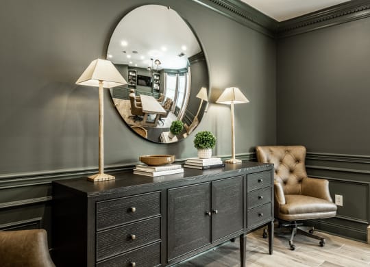 Business center furnishings in clubhouse at Alexandria of Carmel Apartments, Carmel, IN, 46032