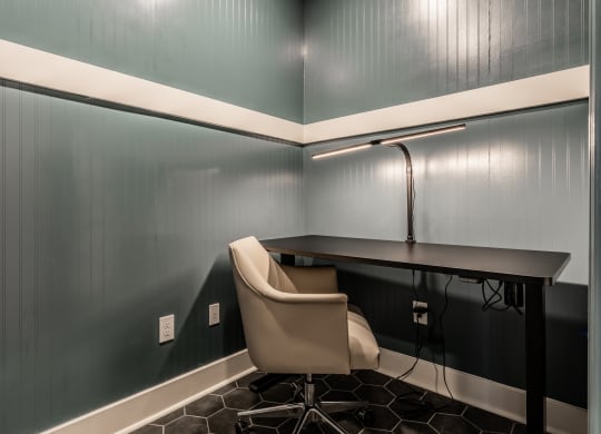Remote work hub with desk and chair  at Alexandria of Carmel Apartments, Carmel, IN