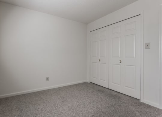 a bedroom with a closet and carpeted flooring at Bavarian Village Apartments, Indianapolis
