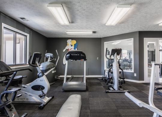 fitness center with exercise equipment at Bavarian Village Apartments, Indianapolis