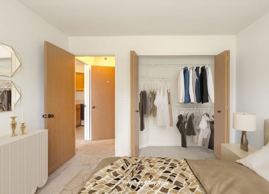 Bedroom With Large Closet at Westlake Apartments, Belleville, Michigan