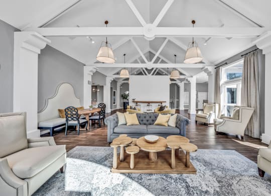 a living room with couches and chairs and a table at Trophy Club at Bellgrade, Midlothian, VA, 23113