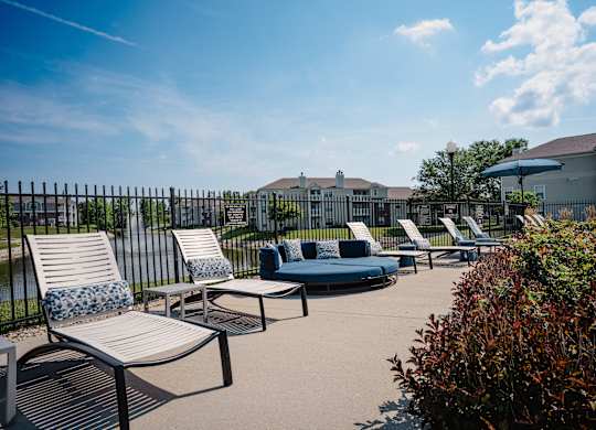 A sunny day at the outdoor seating area of a resort.