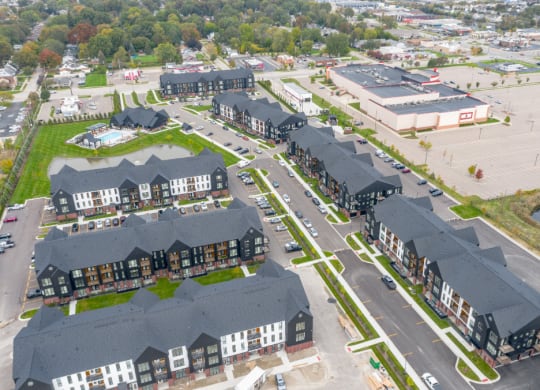 Drone View at Uptown Square Apartments, Troy, MI, 48083