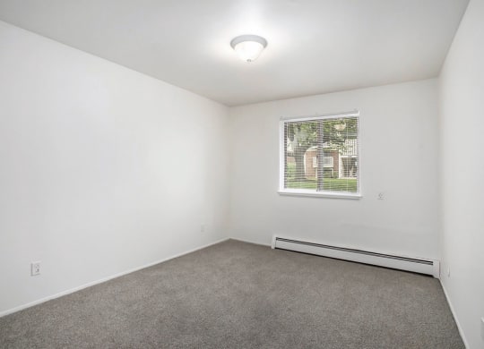 Large bedroom with carpet and a window at Fairlane Apartments in Springfield, MI