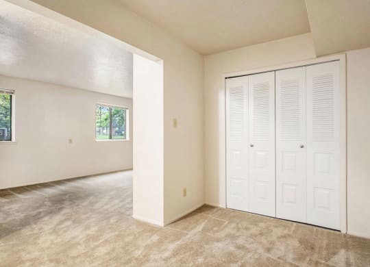 Studio sleeping area with closet at Old Farm Apartments, Elkhart, Indiana