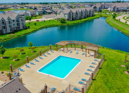 Aerial View Of Pool at Fieldstream Apartment Homes, Ankeny, Iowa