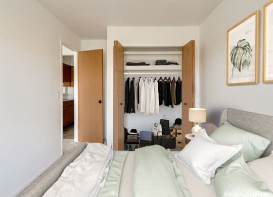 Gardenia Layout Bedroom with Closet at The Harbours Apartments, near Warren, MI