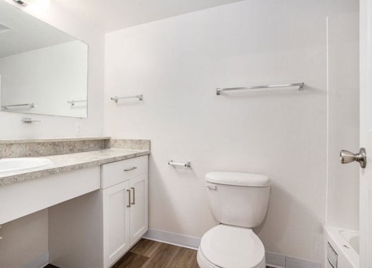 an upgraded bathroom with a toilet and a sink and a mirror at Glenn Valley Apartments in Battle Creek, MI