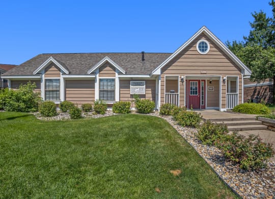 Leasing Office with expert landscaping at Hampton Lakes Apartments, Walker, Michigan