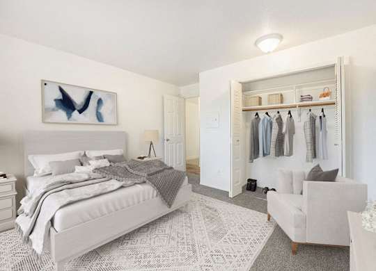 a large bedroom with a spacious closet at Hampton Lakes Apartments, Michigan, 49534