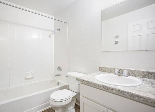 an upgraded bathroom with a sink toilet and a bath tub at Hampton Lakes Apartments, Michigan, 49534