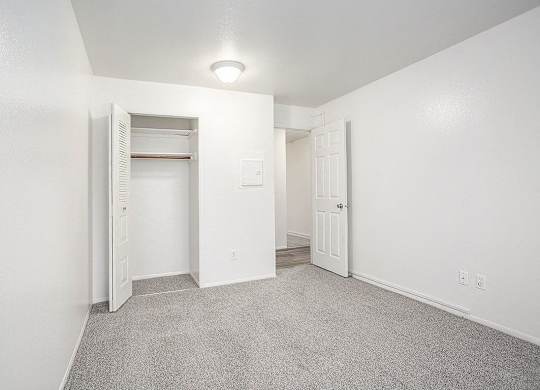 a spacious bedroom with carpet and a closet at Hampton Lakes Apartments, Michigan, 49534
