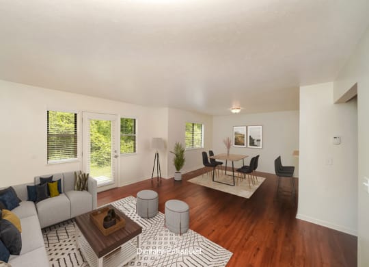Wooden Flooring In Living Room at Foxwood and The Hermitage, Portage, Michigan