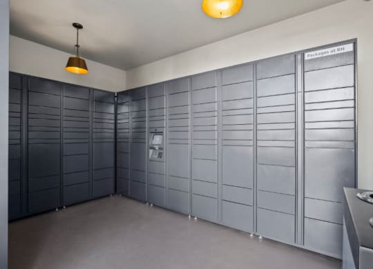 The Hub by Amazon package locker system at River Hills Apartments, Wisconsin, 54937