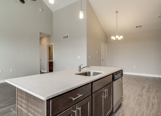 Kitchen Island with Sink (Hickory) at Village Place Apartments, Romeoville, 60446