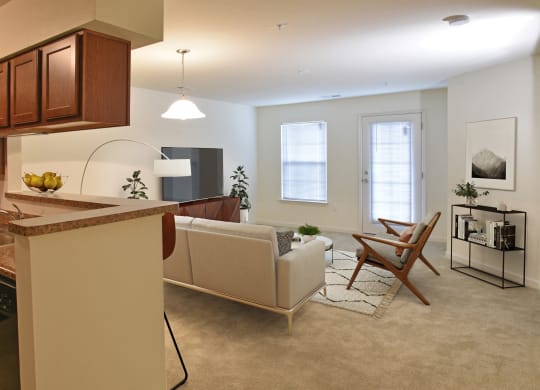 Kitchen with Living Room View at Irene Woods Apartments, Collierville