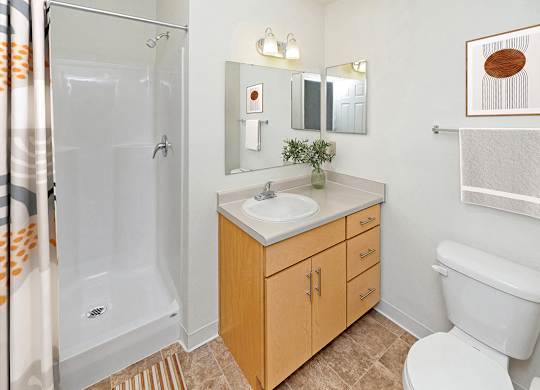 Second bathroom with a walk in shower at Limestone Creek Apartment Homes, Madison, AL