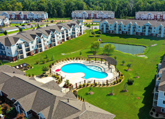 Aerial View of Apartments and Pool at Limestone Creek Apartment Homes, Madison, AL 35756