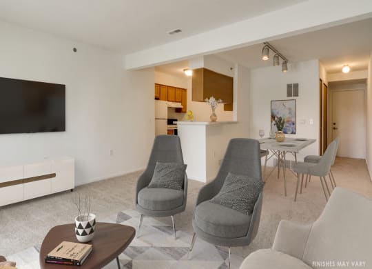 Malva Model Living Room with Kitchen and Dining View at Northport Apartments, 48044