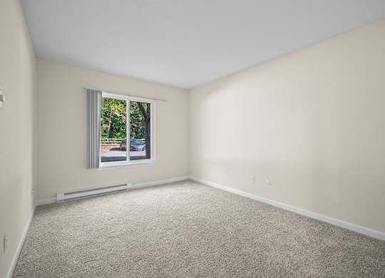 Empty room with a window and carpeted floork at Timberlane Apartments, Peoria, Illinois