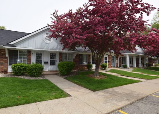Individual sidewalks to apartments at Newport Village Apartments, Portage