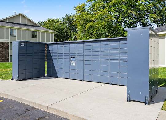 Amazon Hub package lockers at Normandy Village Apartments in Michigan City, IN