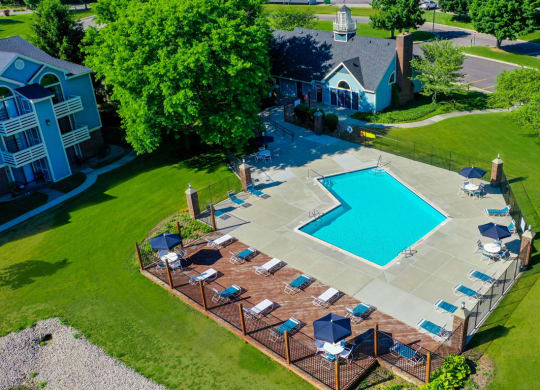 Swimming Pool Aerial View at North Pointe Apartments, Elkhart, IN