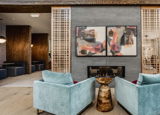Clubhouse With Fireplace at Nuvo Flats, Indiana, 46410