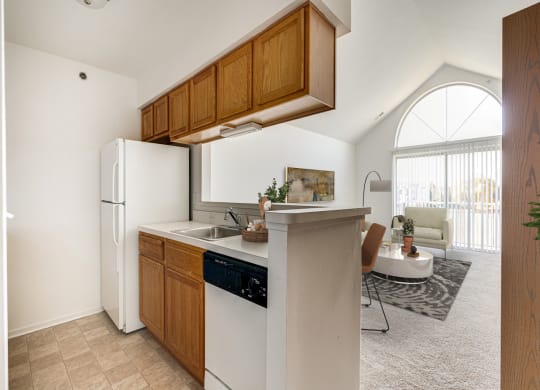 Peony Layout Kitchen with Living Room View at The Harbours Apartments, near Novi