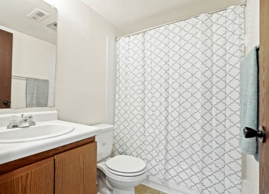 a bathroom with a sink toilet and shower  at Beacon Hill and Great Oaks Apartments, Rockford, Illinois