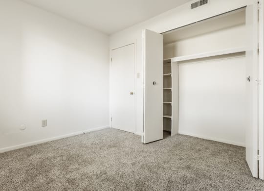 an empty bedroom with a closet and a carpeted floor at Polo Run Apartments, Indiana