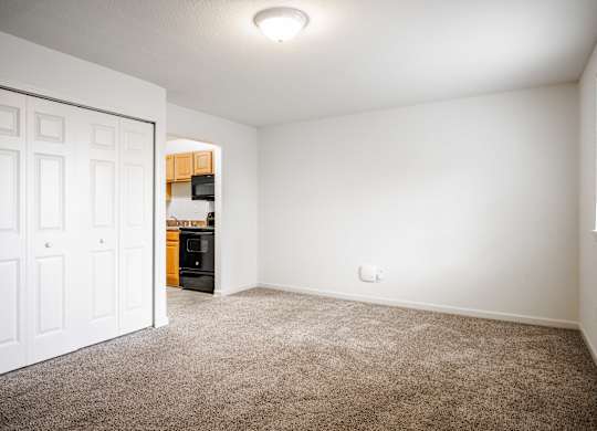 A room with a white door and a brown carpet at Polo Run Apartments, Greenwood, 46142