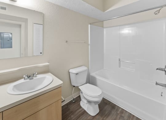 main bathroom with a sink toilet and shower at Hunters Pond Apartment Homes, Champaign, Illinois