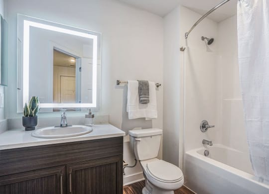 Master Bath with Hard-Surface Flooring at Meadowbrooke Apartment Homes in Grand Rapids, MI 49512
