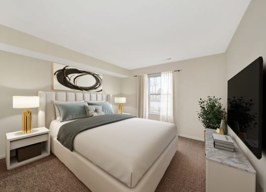 Bedroom With Expansive Windows at WaterFront Apartments, Virginia Beach