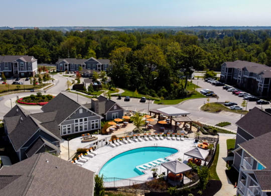 Aerial View Of Pool at River Crossing Apartments, St. Charles, MO, 63303