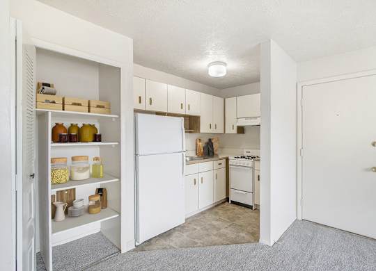 studio kitchen with ample closet space at Seville Apartments in Kalamazoo, MI 49009