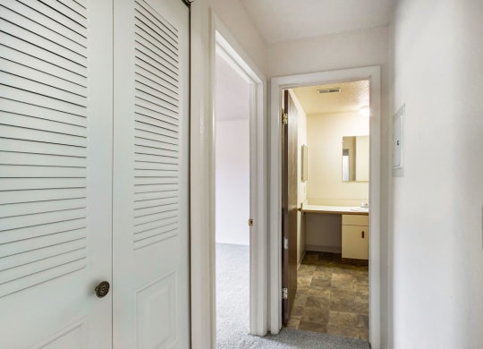 Hallway to Bathroom at Seville Apartments, Kalamazoo, Michigan