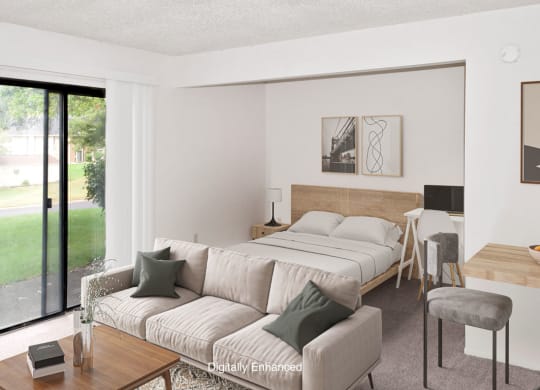 a studio with slider to a private patio at Seville Apartments, Kalamazoo, 49009