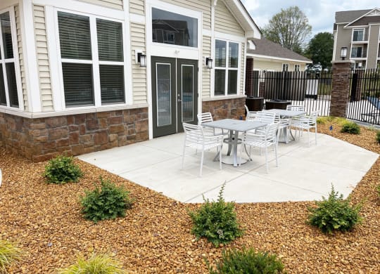 Patio area off community building at Signature Pointe Apartment Homes, Athens, AL
