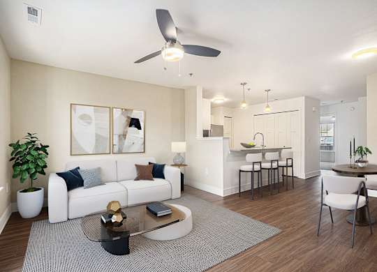 living room with hard surface floors at Signature Pointe Apartment Homes in Athens, AL