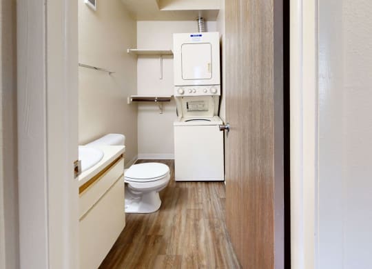 second bathroom with a washer/dryer at South Bridge Apartments in Fort Wayne, Indiana
