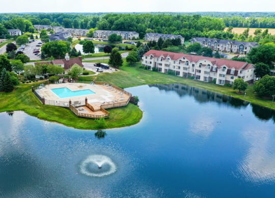 Outdoor Pool with Incredible Pond Views at South Bridge Apartments, Indiana, 46816