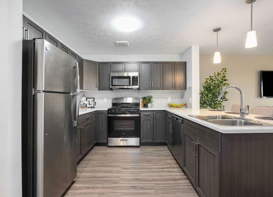 Kitchen with Hard Surface Flooring at Meadowbrooke Apartment Homes in Kentwood, MI 49512