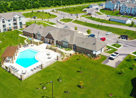 Aerial View of Swimming Pool and Clubhouse at Stoney Pointe Apartment Homes, Wichita