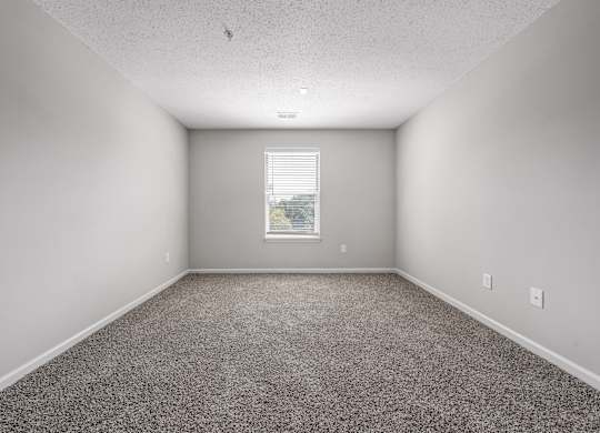 A room with a carpeted floor and a window with blinds. at Sunscape Apartments, Virginia