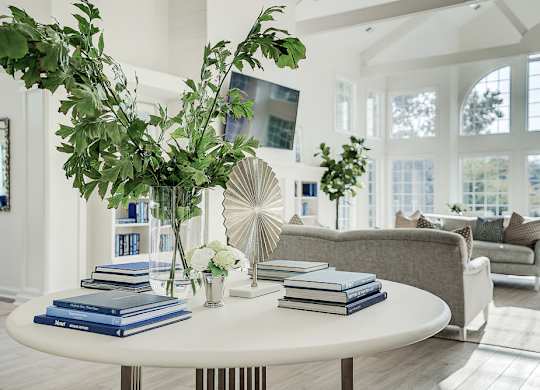A living room with a white table and a plant on it. at Sunscape Apartments, Virginia, 24018
