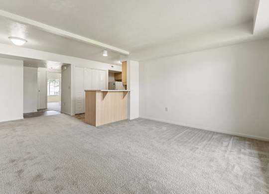 An enlarged, empty living room with a carpeted floor at Tall Oaks Apartment Homes, Michigan, 49009