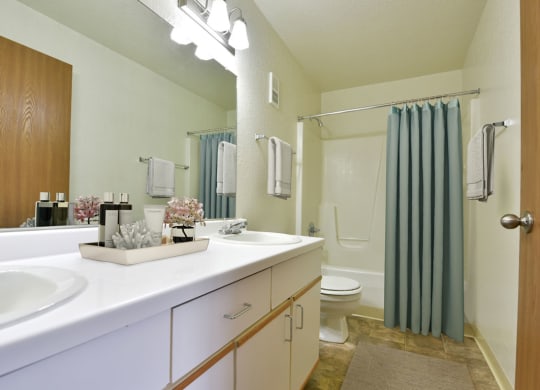 Spacious Bath with Double Sinks at Tanglewood Apartments, Wisconsin 53154